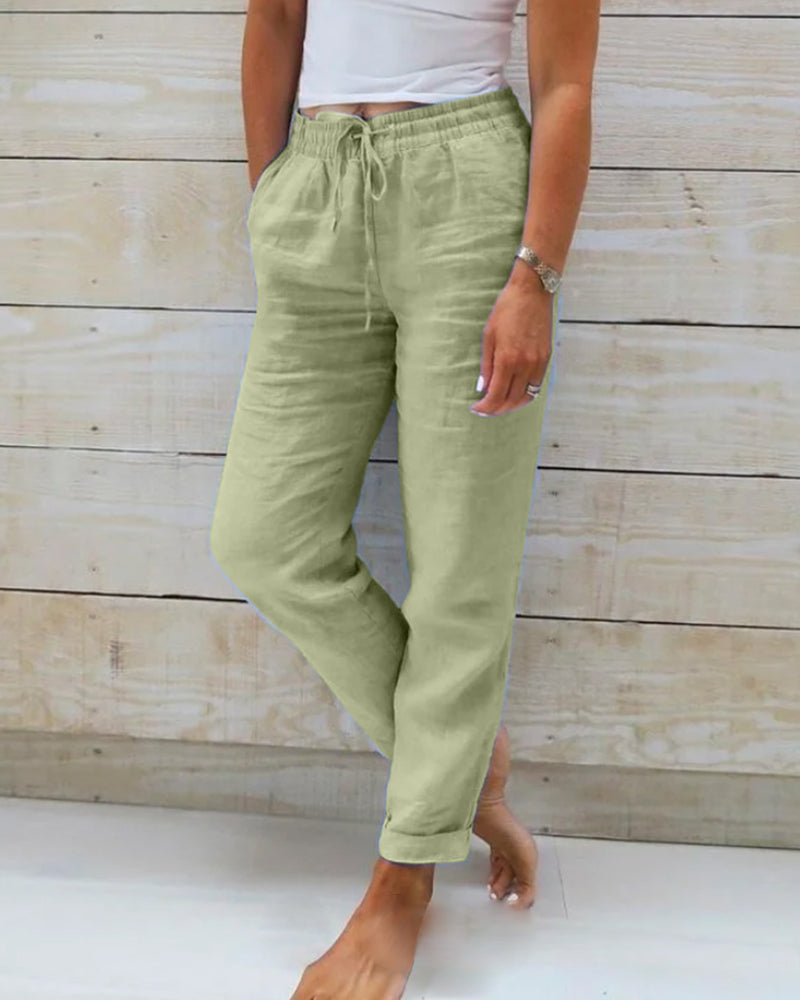 Women's cotton-linen blend trousers with an elastic waistband 🥰