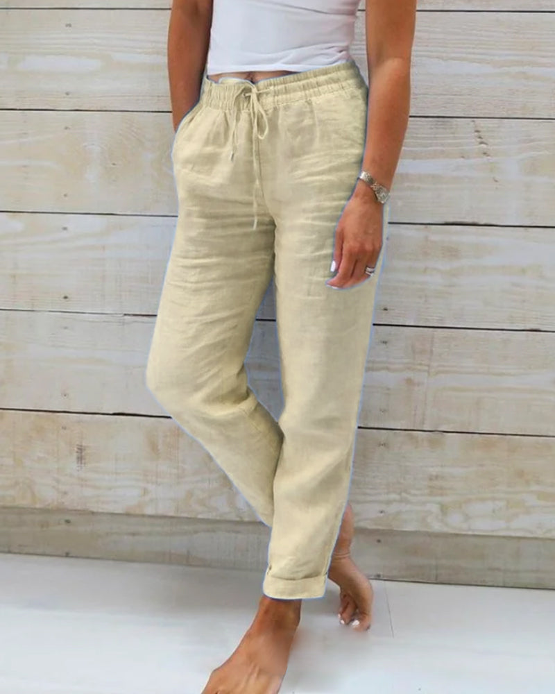Women's cotton-linen blend trousers with an elastic waistband 🥰
