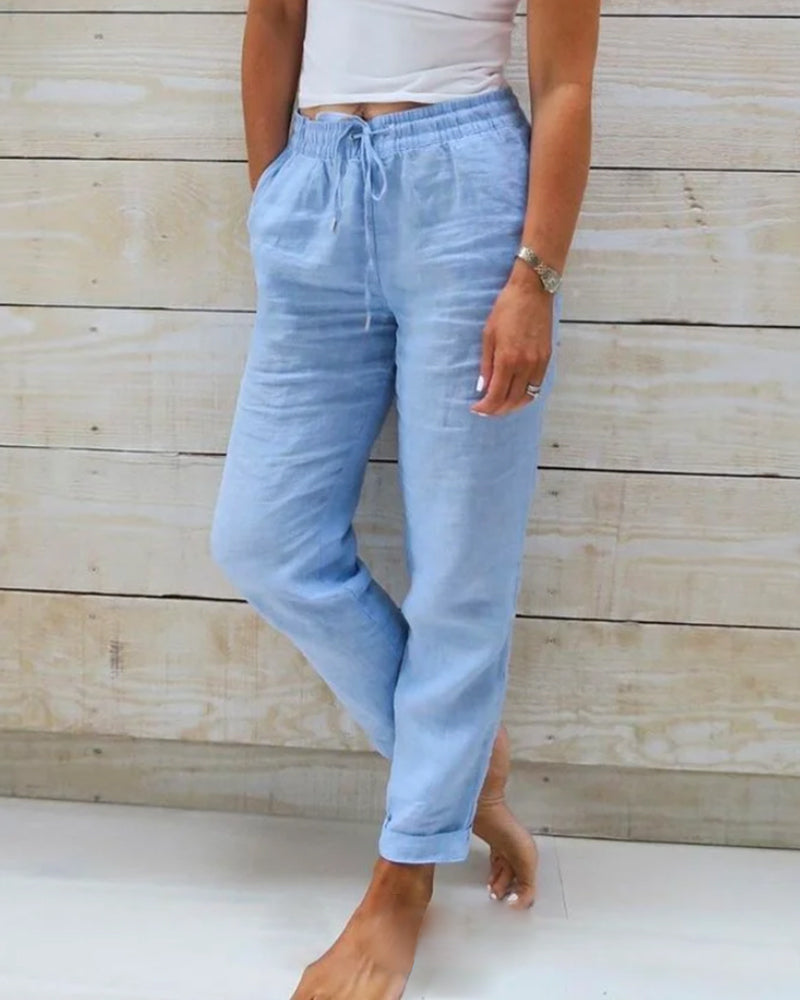 Women's cotton-linen blend trousers with an elastic waistband 🥰