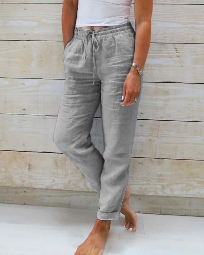 Women's cotton-linen blend trousers with an elastic waistband 🥰