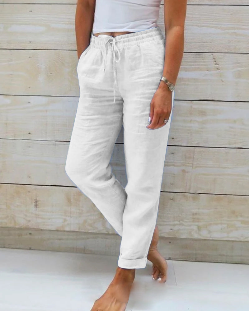 Women's cotton-linen blend trousers with an elastic waistband 🥰