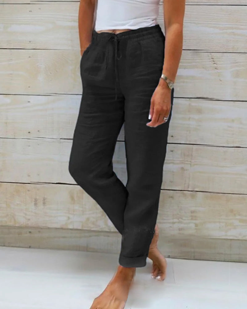 Women's cotton-linen blend trousers with an elastic waistband 🥰