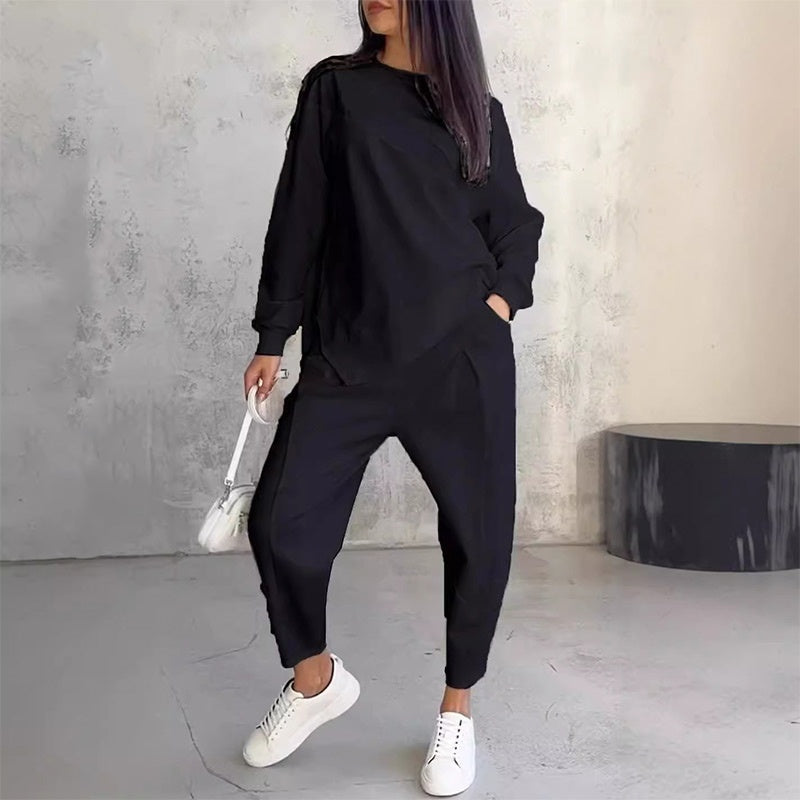 Casual Round Neck Long Sleeve TwoPiece Suit