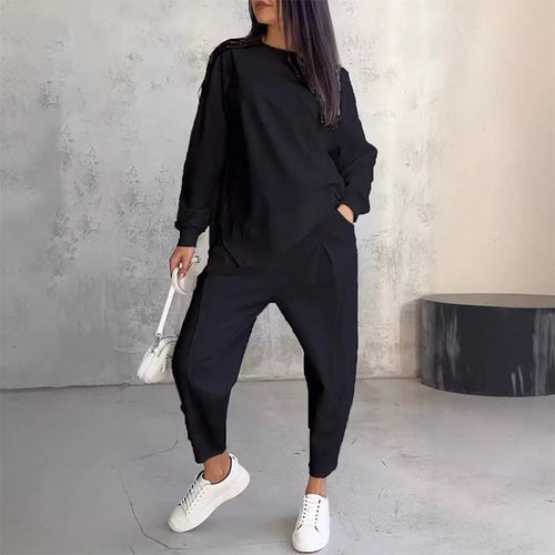 Casual Round Neck Long Sleeve TwoPiece Suit