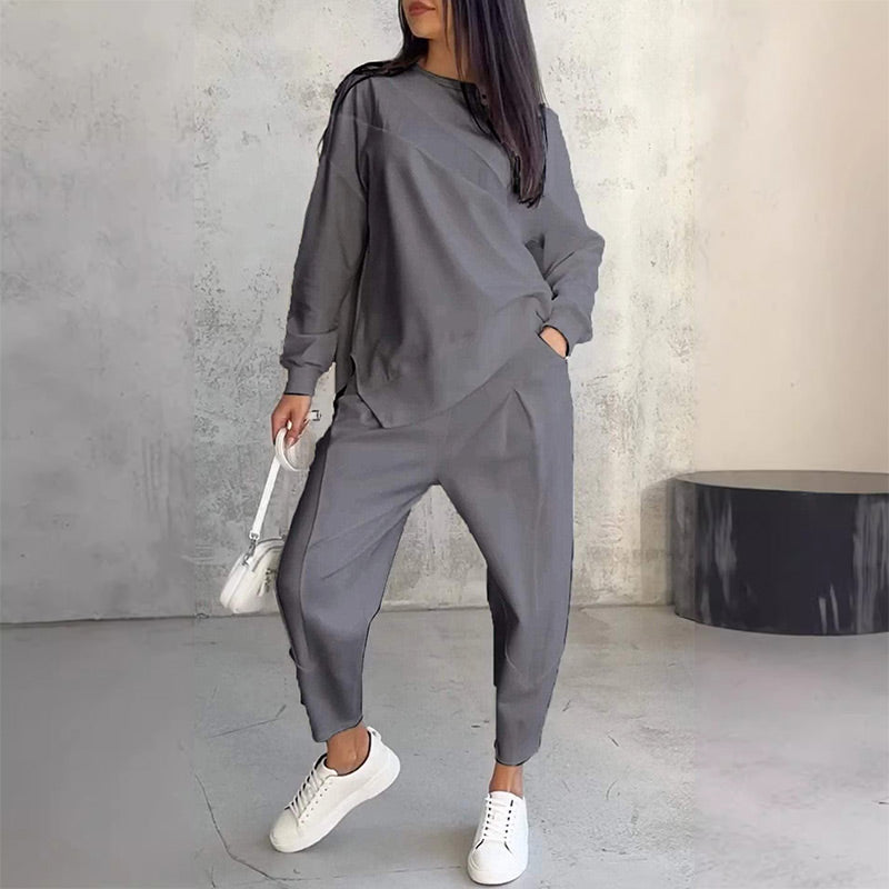 Casual Round Neck Long Sleeve TwoPiece Suit