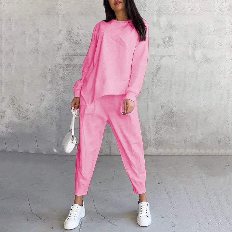 Casual Round Neck Long Sleeve TwoPiece Suit