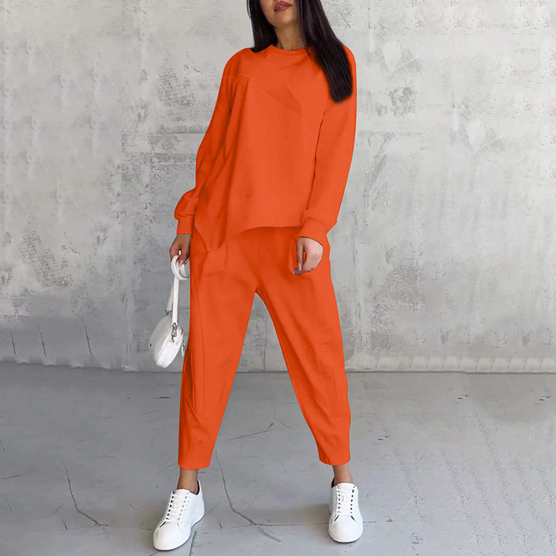 Casual Round Neck Long Sleeve TwoPiece Suit