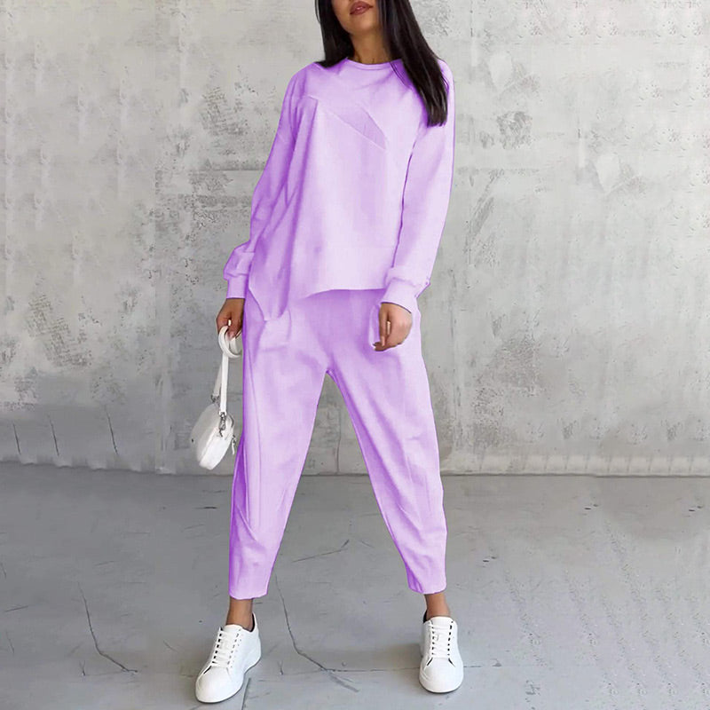 Casual Round Neck Long Sleeve TwoPiece Suit